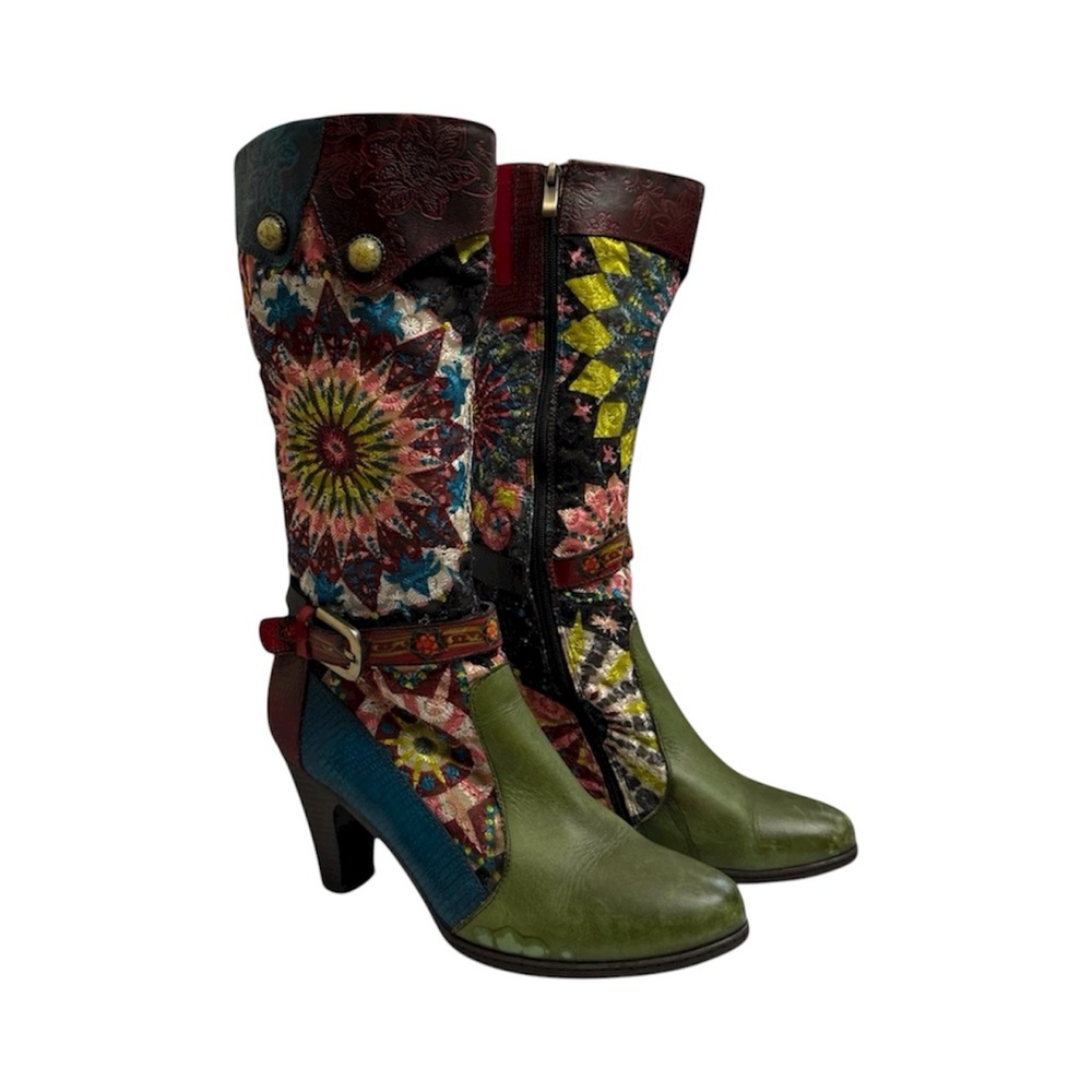 Bohemian Patchwork Heeled Boots
